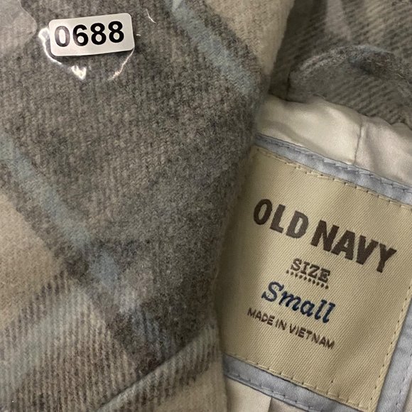 Old Navy Women Plaid Gray White Light blue Silky liner Coat Jacket Sz Small - Picture 13 of 13